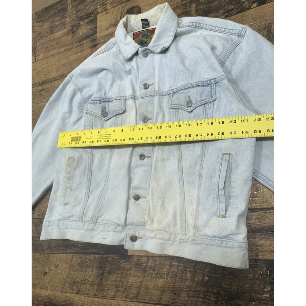 Vintage Men's Women's Structure Acid Wash Denim Jacket Size L 100% Cotton Tassel